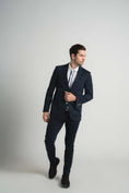 Load image into Gallery viewer, Navy Jersey Knit Stripe Suit
