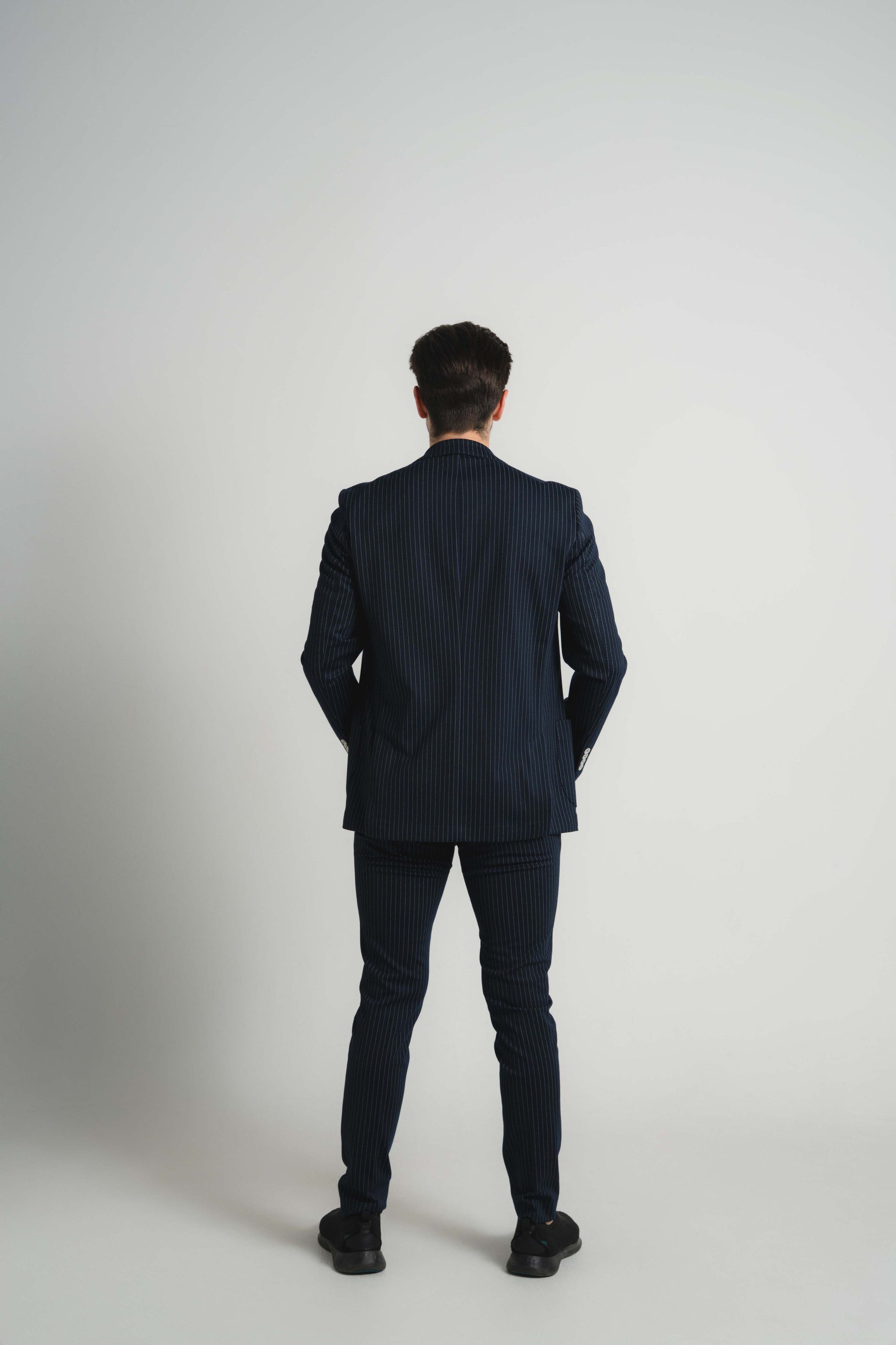 Navy Jersey Knit Stripe Suit