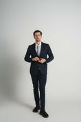 Load image into Gallery viewer, Navy Jersey Knit Stripe Suit
