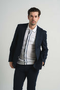 Load image into Gallery viewer, Navy Jersey Knit Stripe Suit

