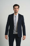 Load image into Gallery viewer, Navy Jersey Knit Stripe Suit
