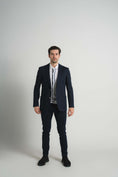 Load image into Gallery viewer, Navy Jersey Knit Stripe Suit
