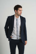 Load image into Gallery viewer, Navy Jersey Knit Stripe Suit
