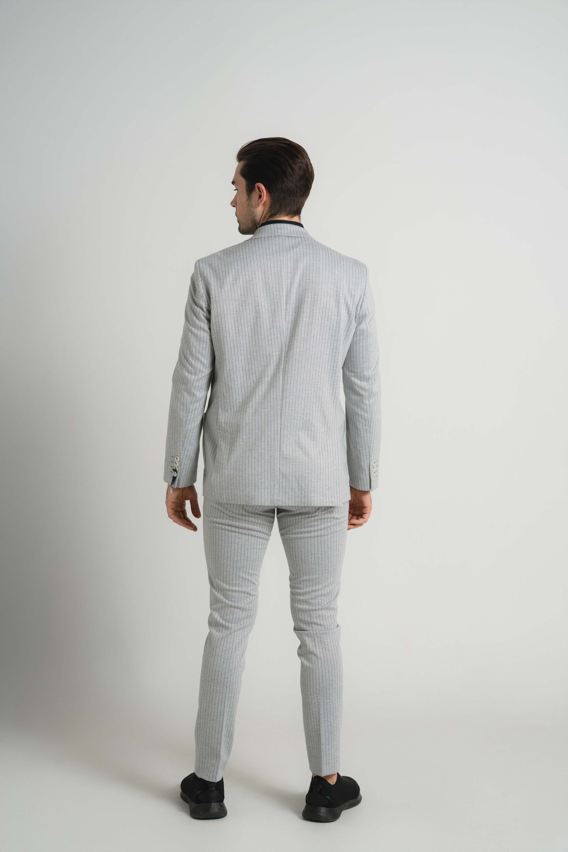 Grey Jersey Knit Stripe Suit