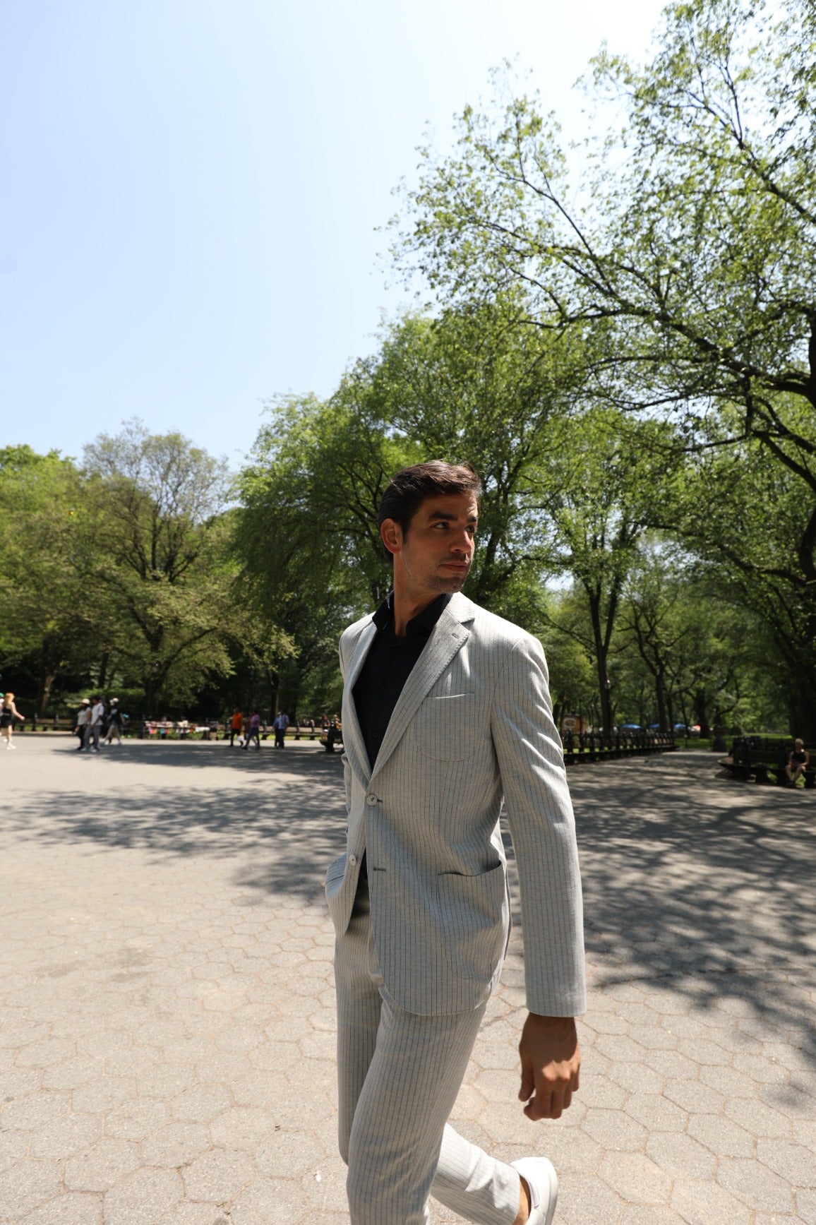 Grey Jersey Knit Stripe Suit