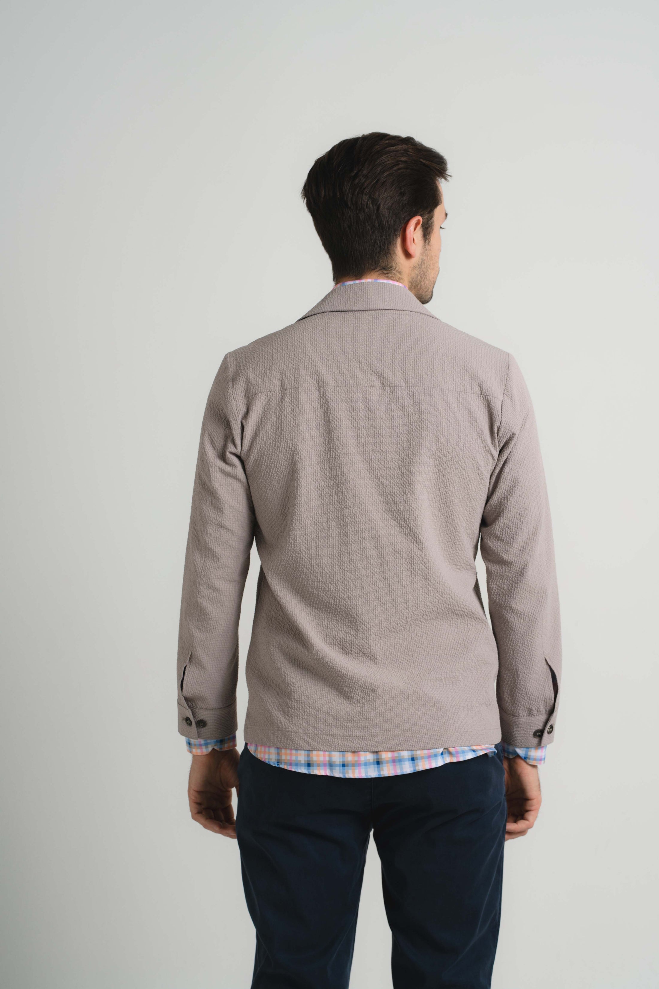 Stone Seersucker Stretch Coat