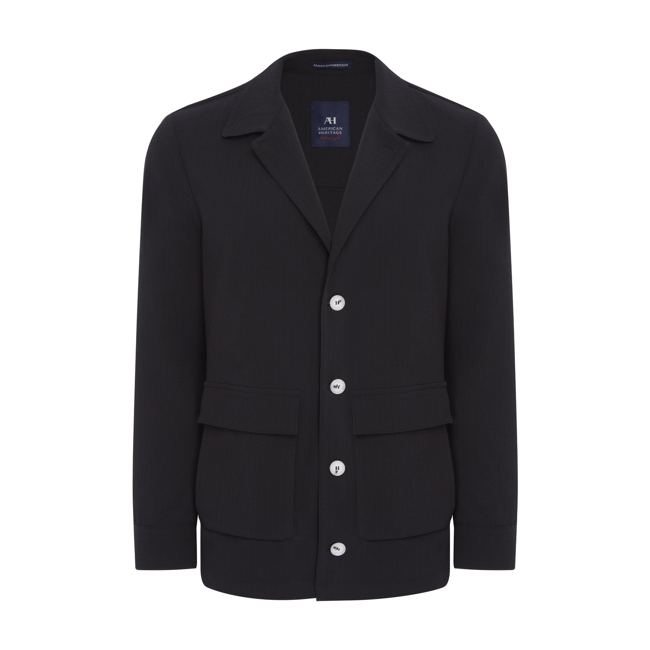 Black Seersucker Stretch Coat
