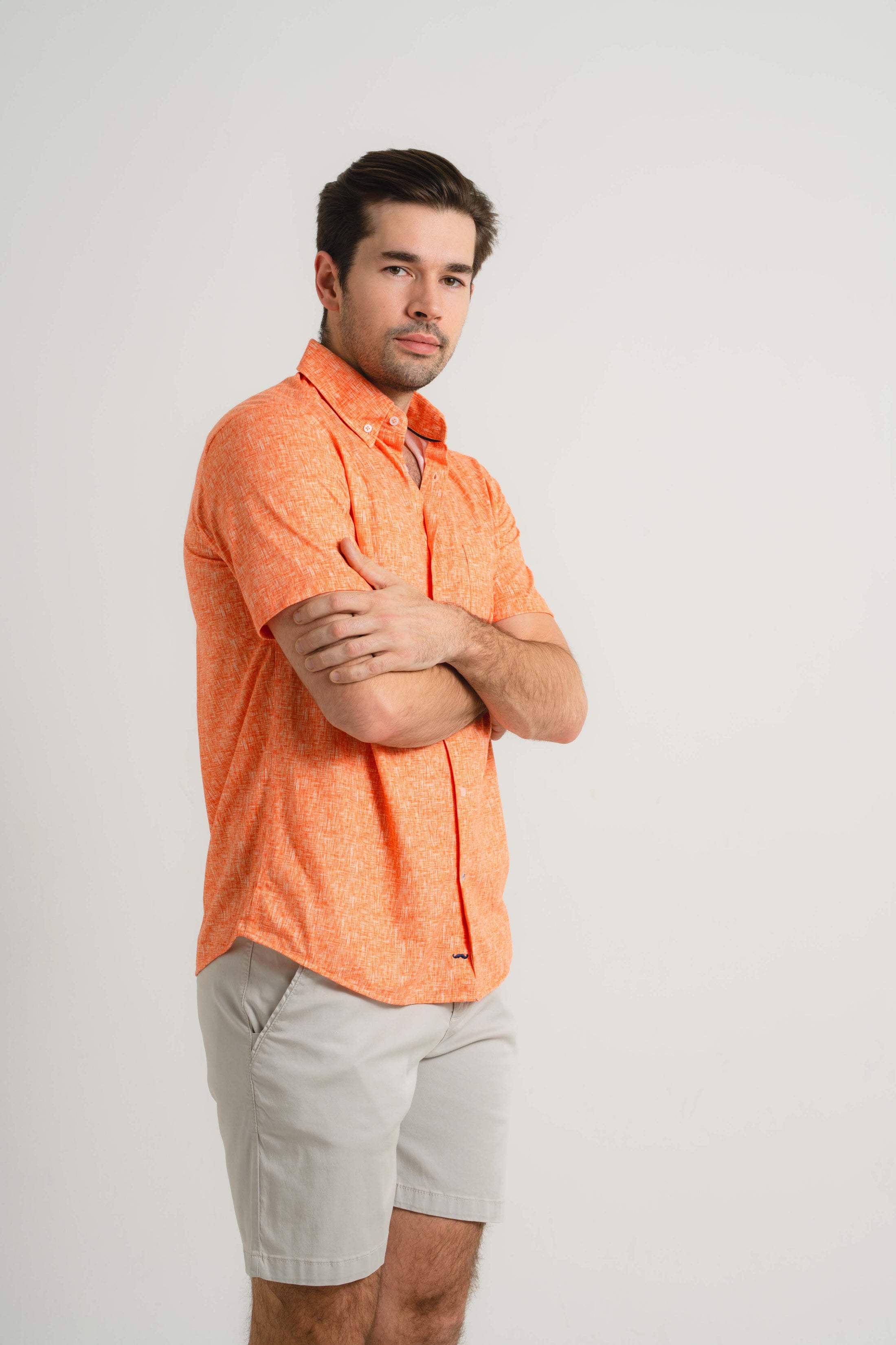 Melon Cross-Hatch Short Sleeve Shirt