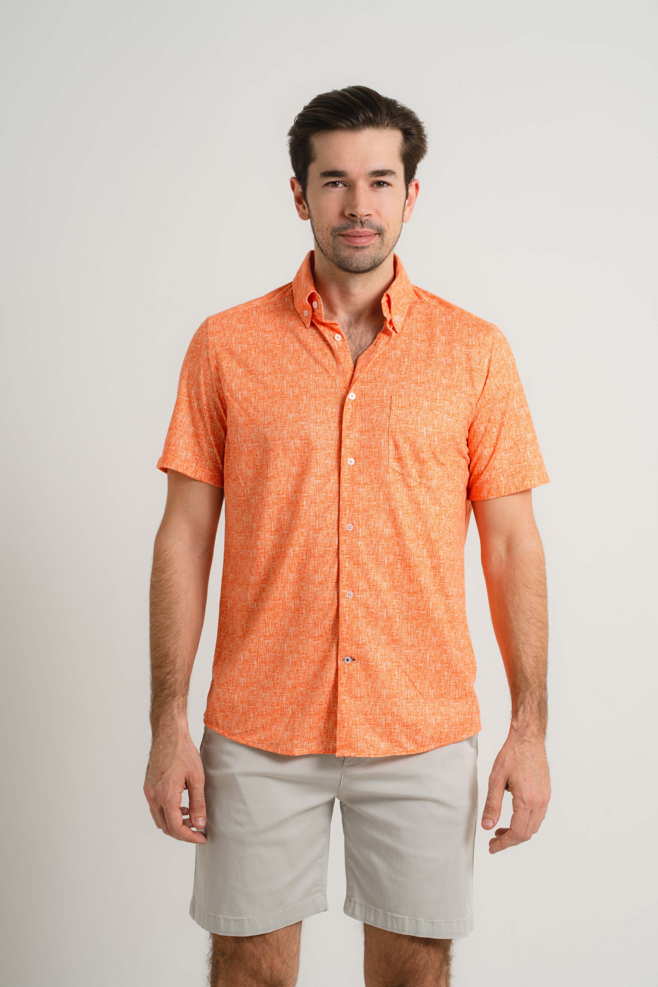 Melon Cross-Hatch Short Sleeve Shirt