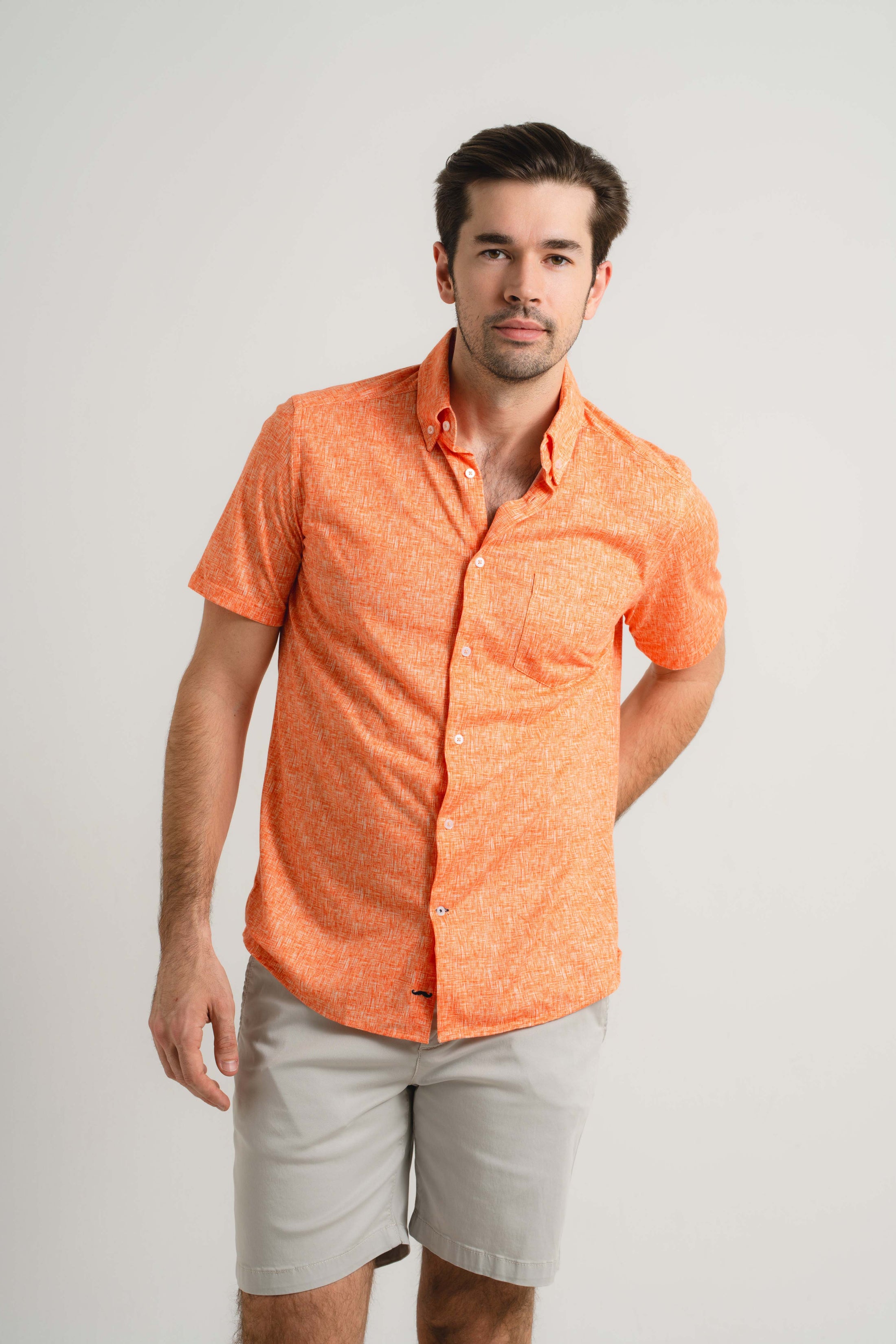 Melon Cross-Hatch Short Sleeve Shirt