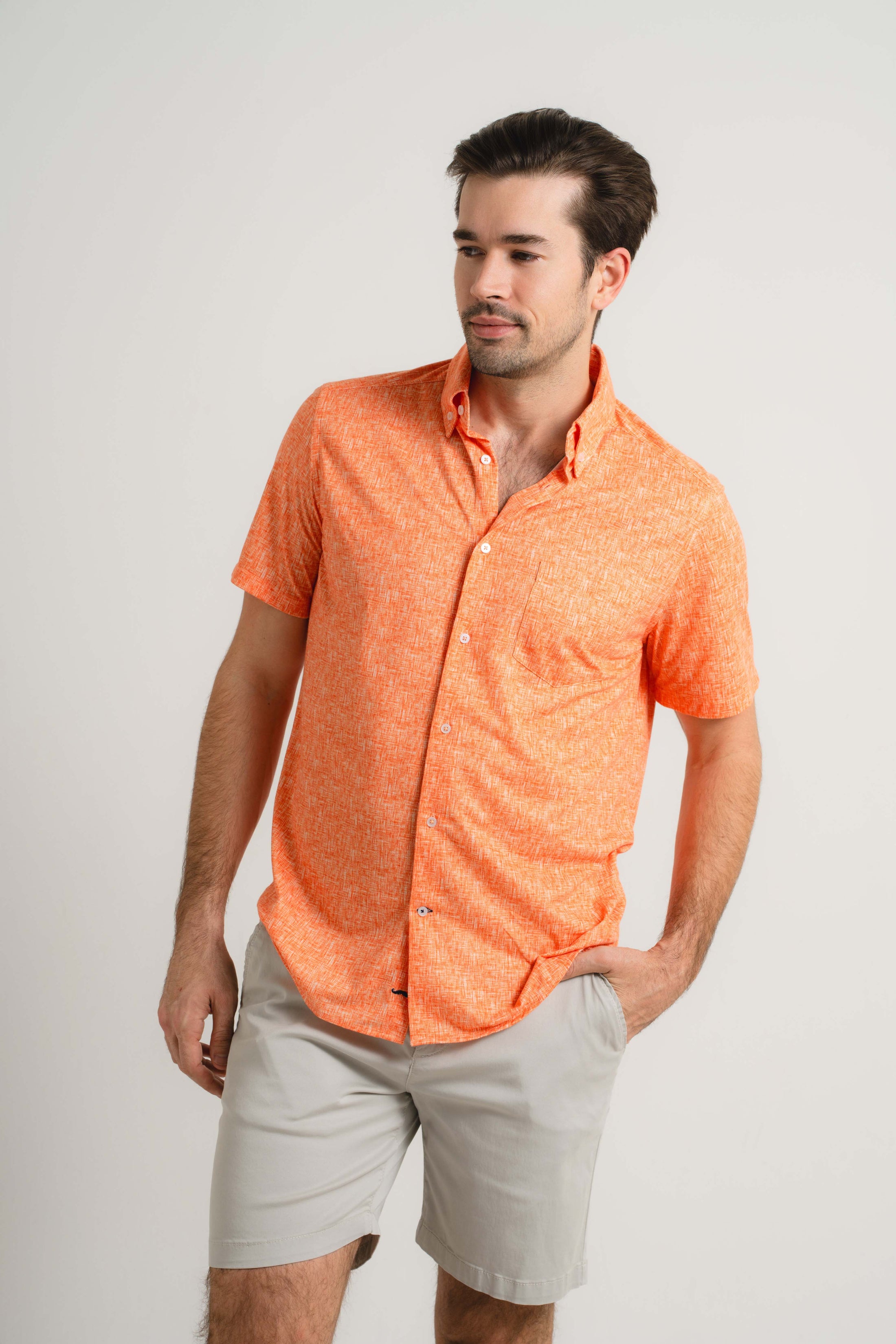 Melon Cross-Hatch Short Sleeve Shirt