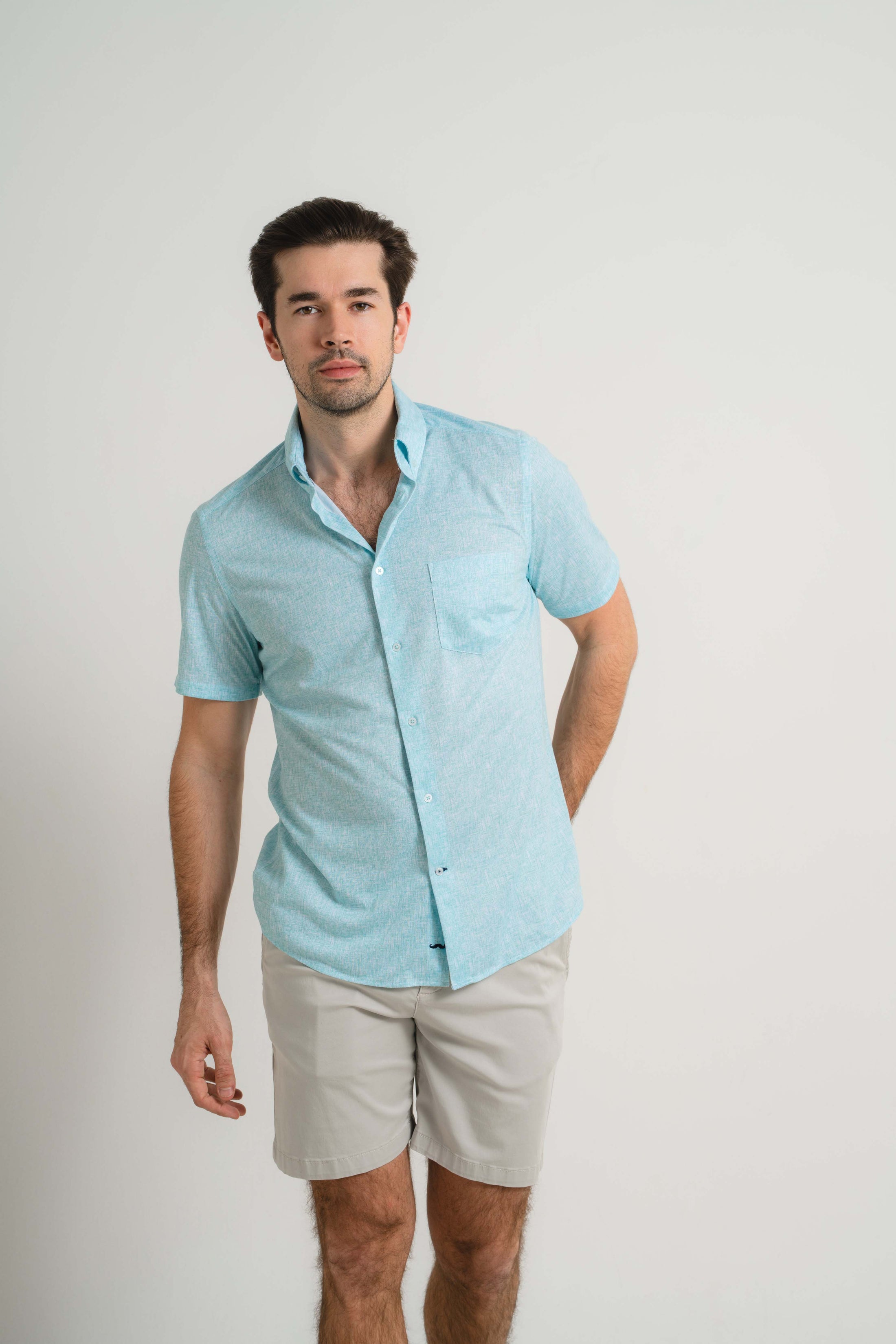 Aqua Cross-Hatch Short Sleeve Shirt