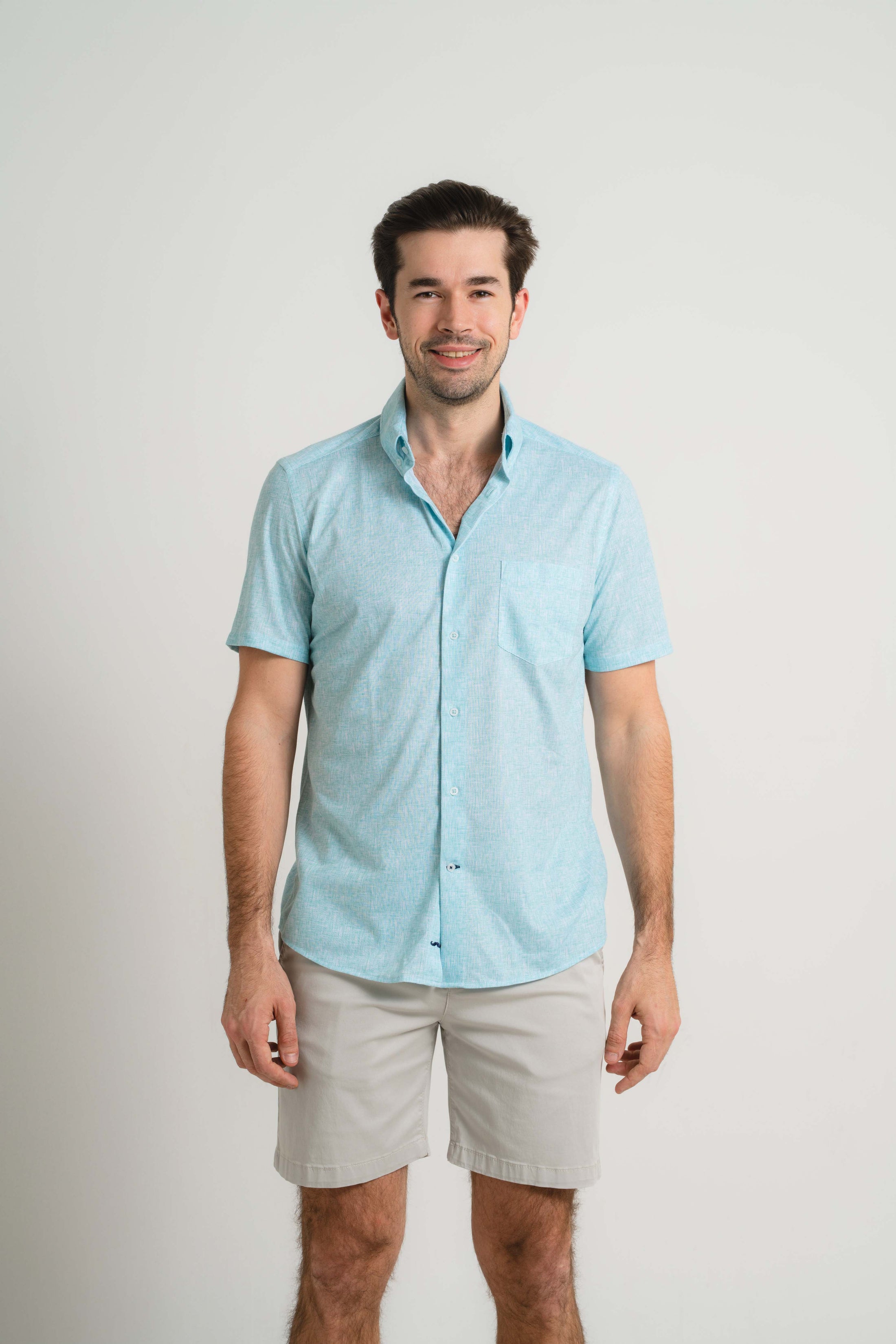 Aqua Cross-Hatch Short Sleeve Shirt