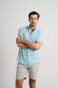 Load image into Gallery viewer, Aqua Cross-Hatch Short Sleeve Shirt
