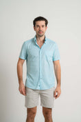 Load image into Gallery viewer, Aqua Cross-Hatch Short Sleeve Shirt

