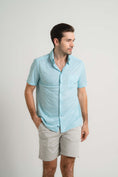 Load image into Gallery viewer, Aqua Cross-Hatch Short Sleeve Shirt

