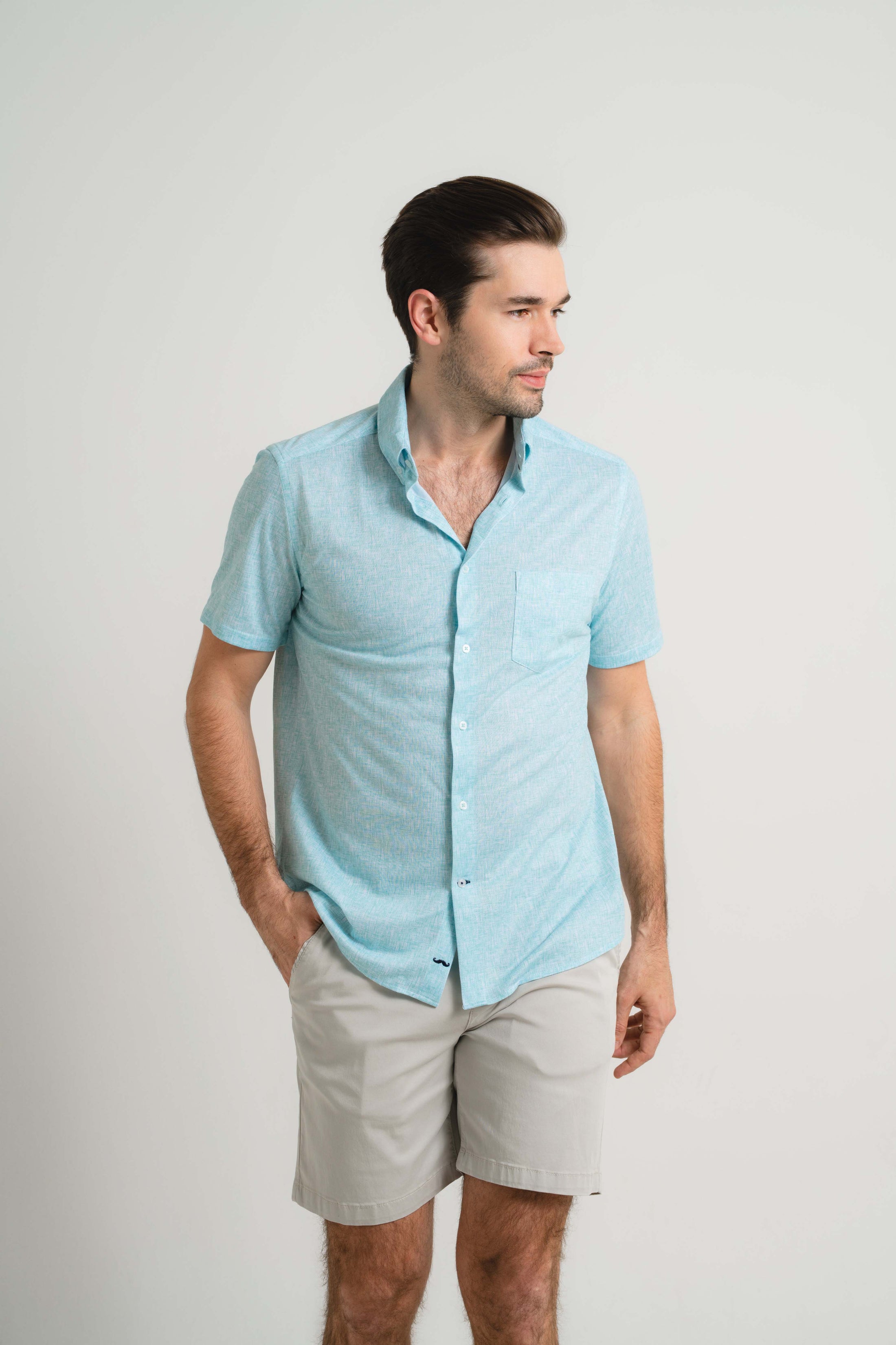 Aqua Cross-Hatch Short Sleeve Shirt