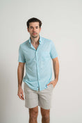 Load image into Gallery viewer, Aqua Cross-Hatch Short Sleeve Shirt
