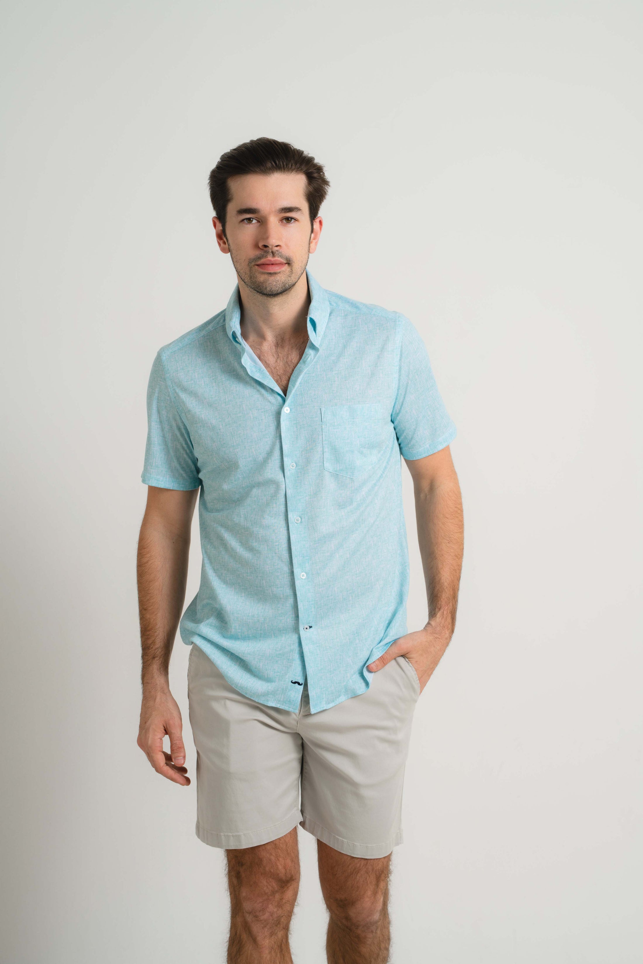 Aqua Cross-Hatch Short Sleeve Shirt
