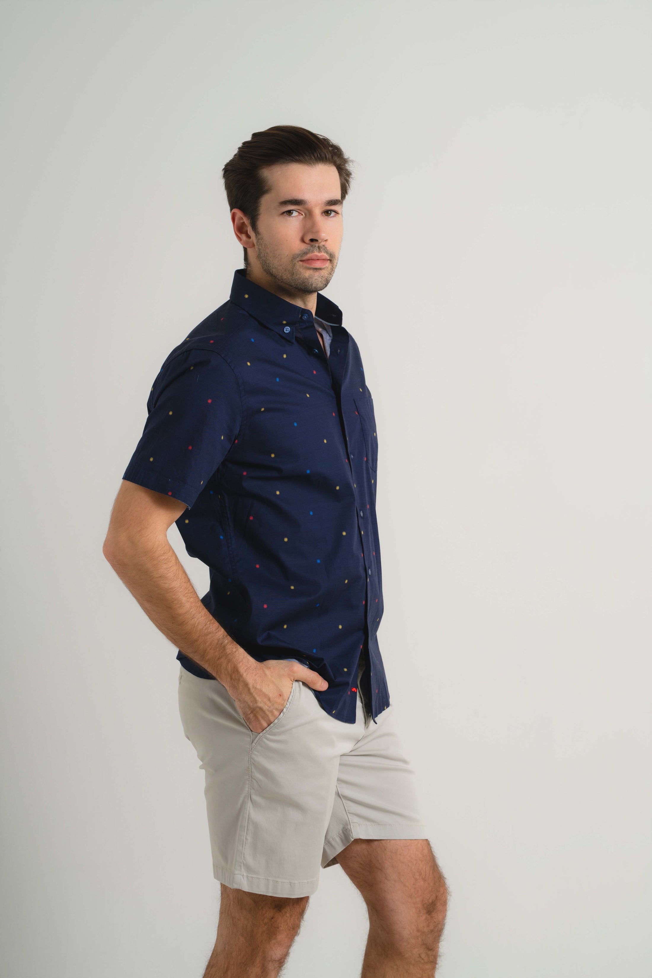 Navy Pin Dot Short Sleeve Shirt