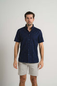 Load image into Gallery viewer, Navy Pin Dot Short Sleeve Shirt
