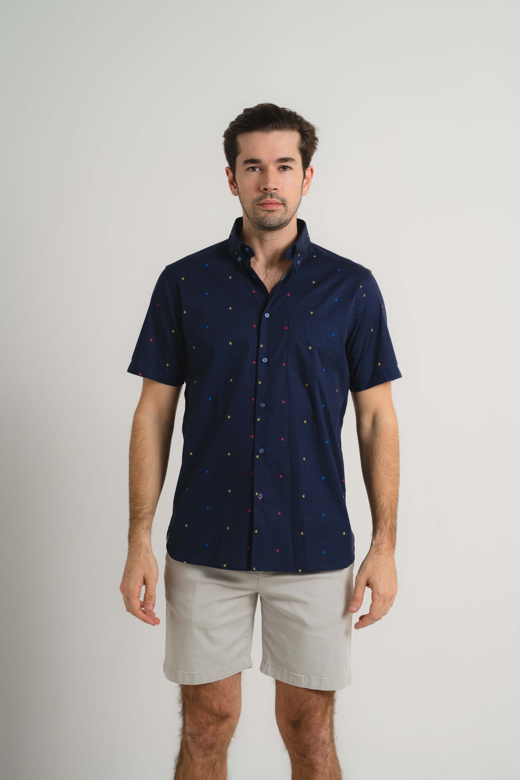 Navy Pin Dot Short Sleeve Shirt