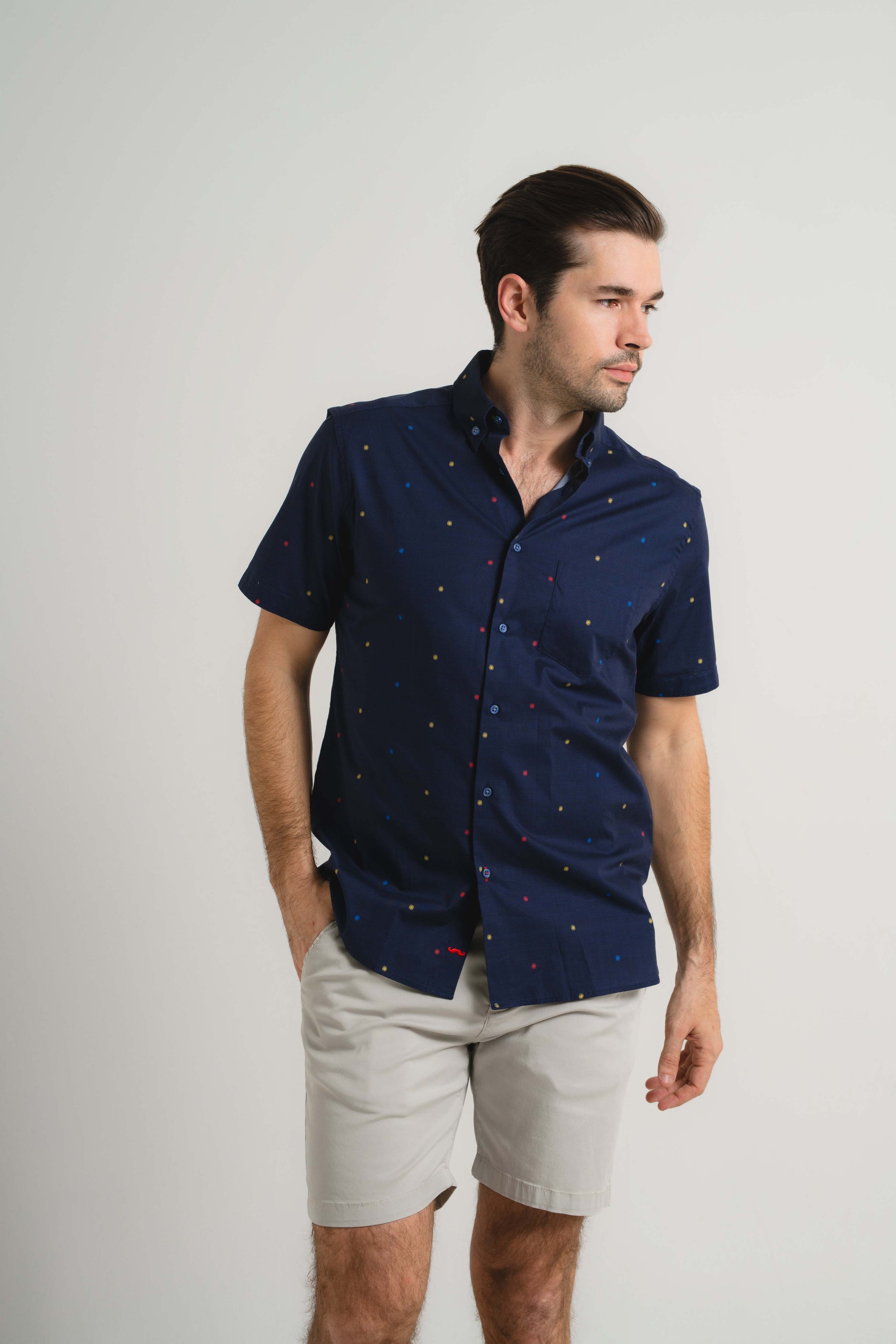 Navy Pin Dot Short Sleeve Shirt