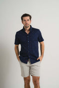 Load image into Gallery viewer, Navy Pin Dot Short Sleeve Shirt
