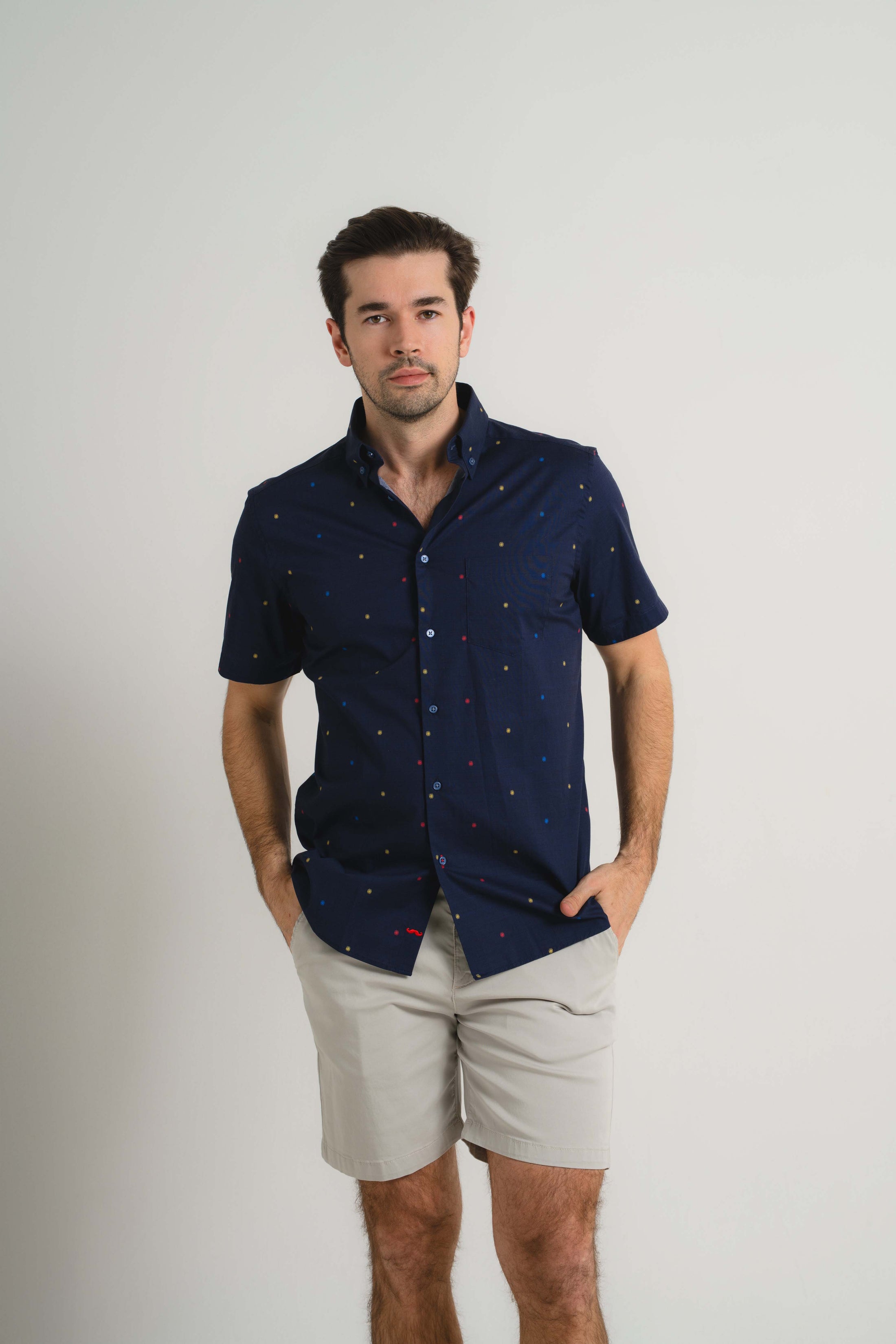 Navy Pin Dot Short Sleeve Shirt