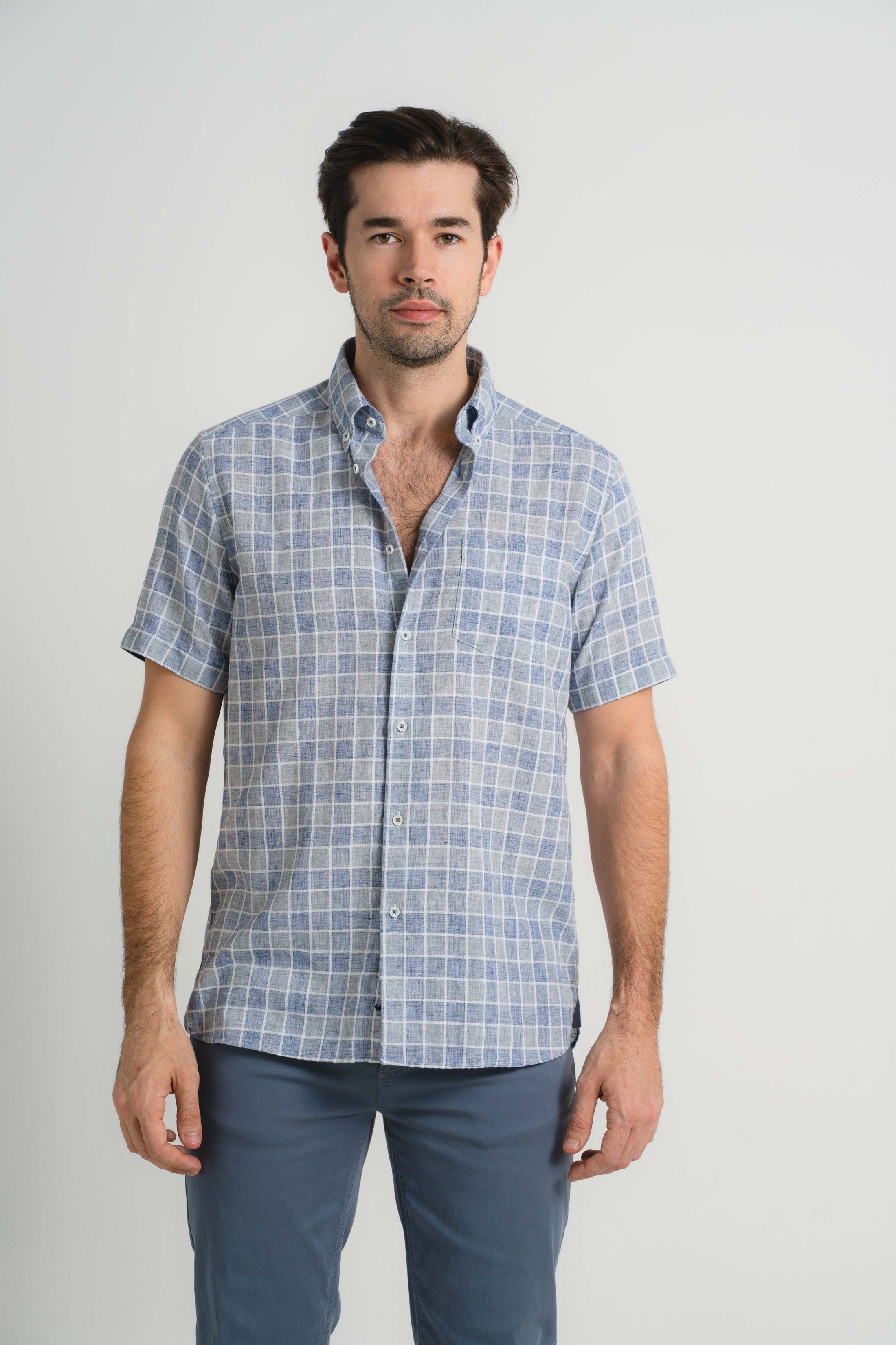 Vintage Navy Checkered Short Sleeve Shirt