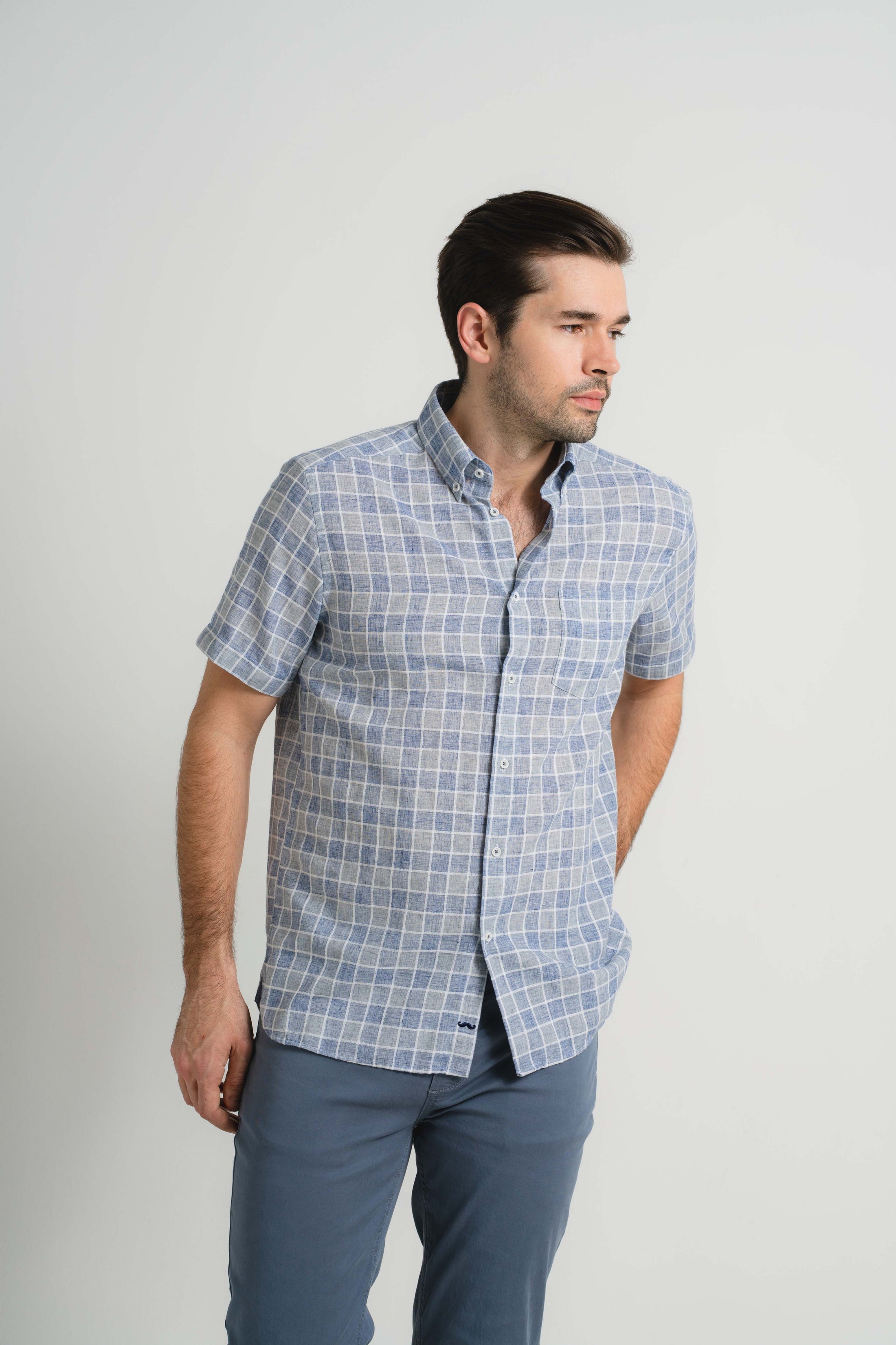 Vintage Navy Checkered Short Sleeve Shirt