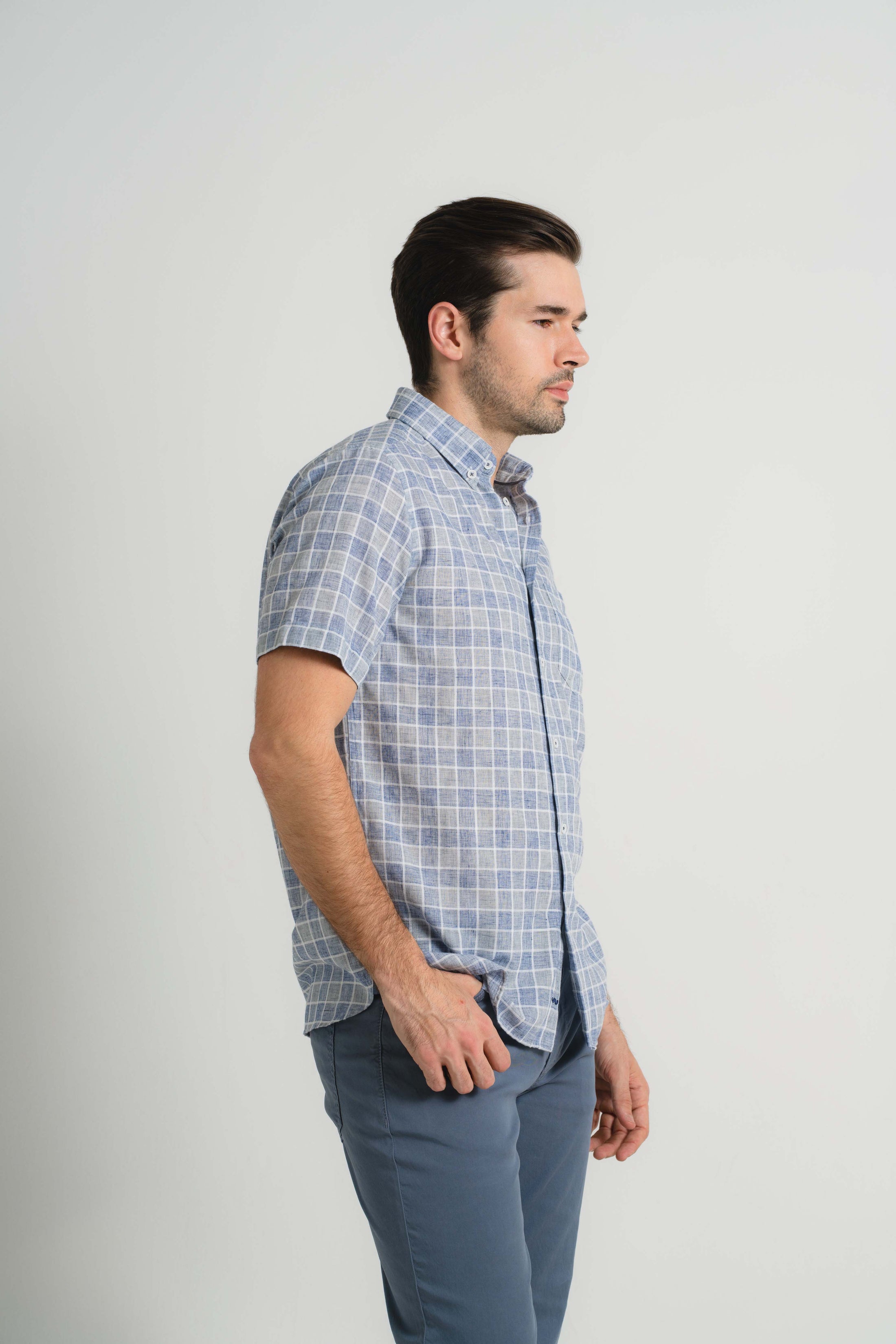 Vintage Navy Checkered Short Sleeve Shirt