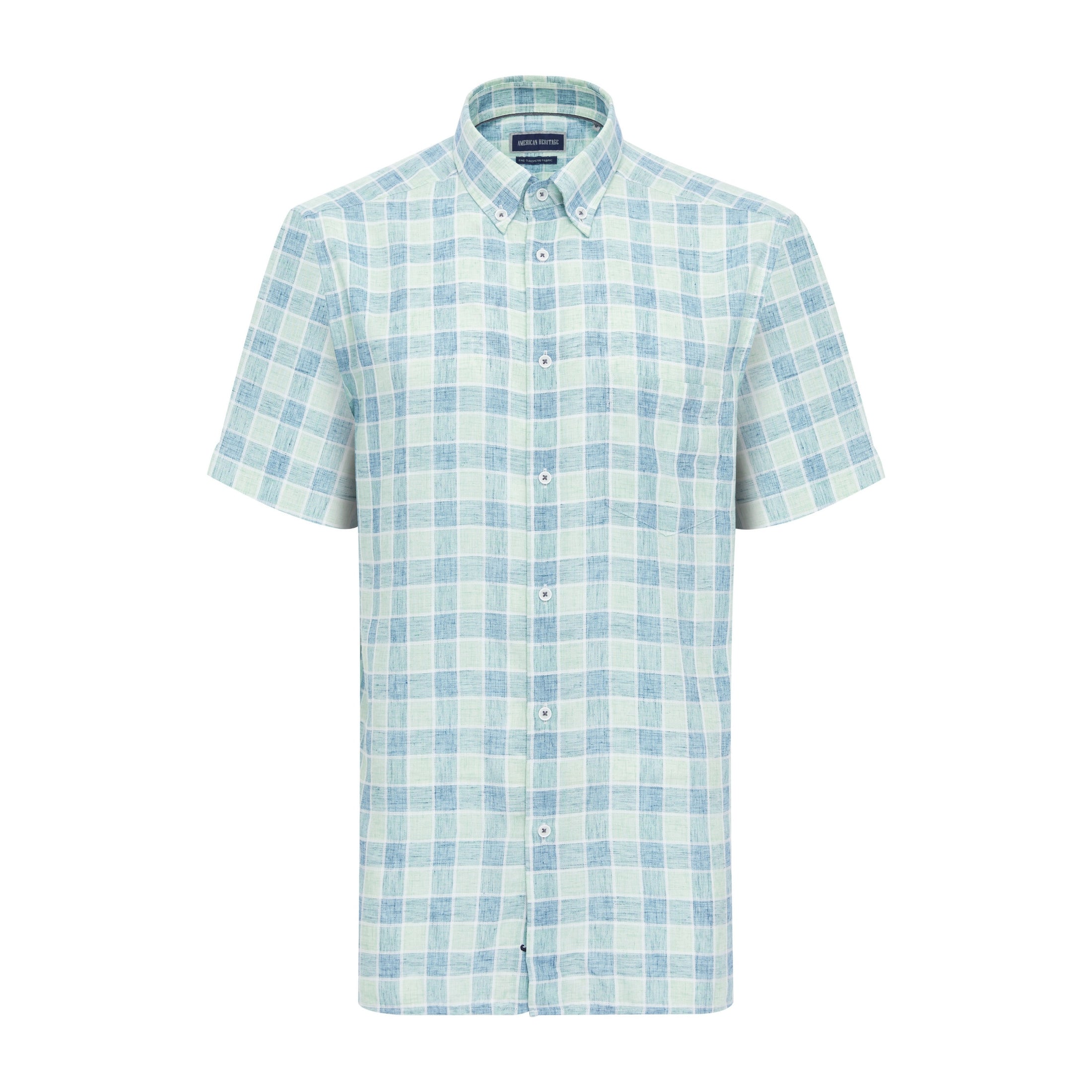 Vintage Aqua Checkered Short Sleeve Shirt