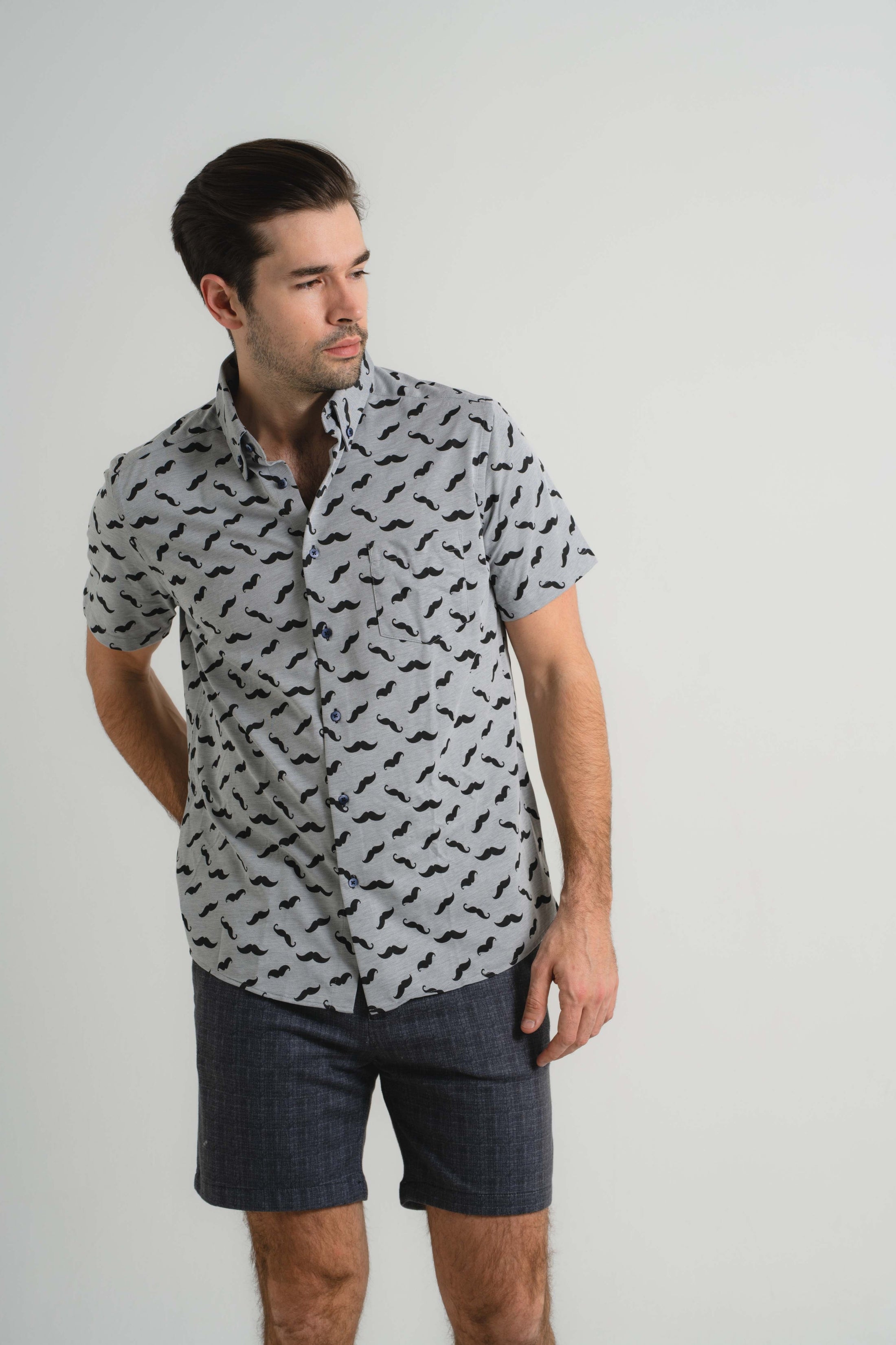 Knit Mustaches Short Sleeve Shirt