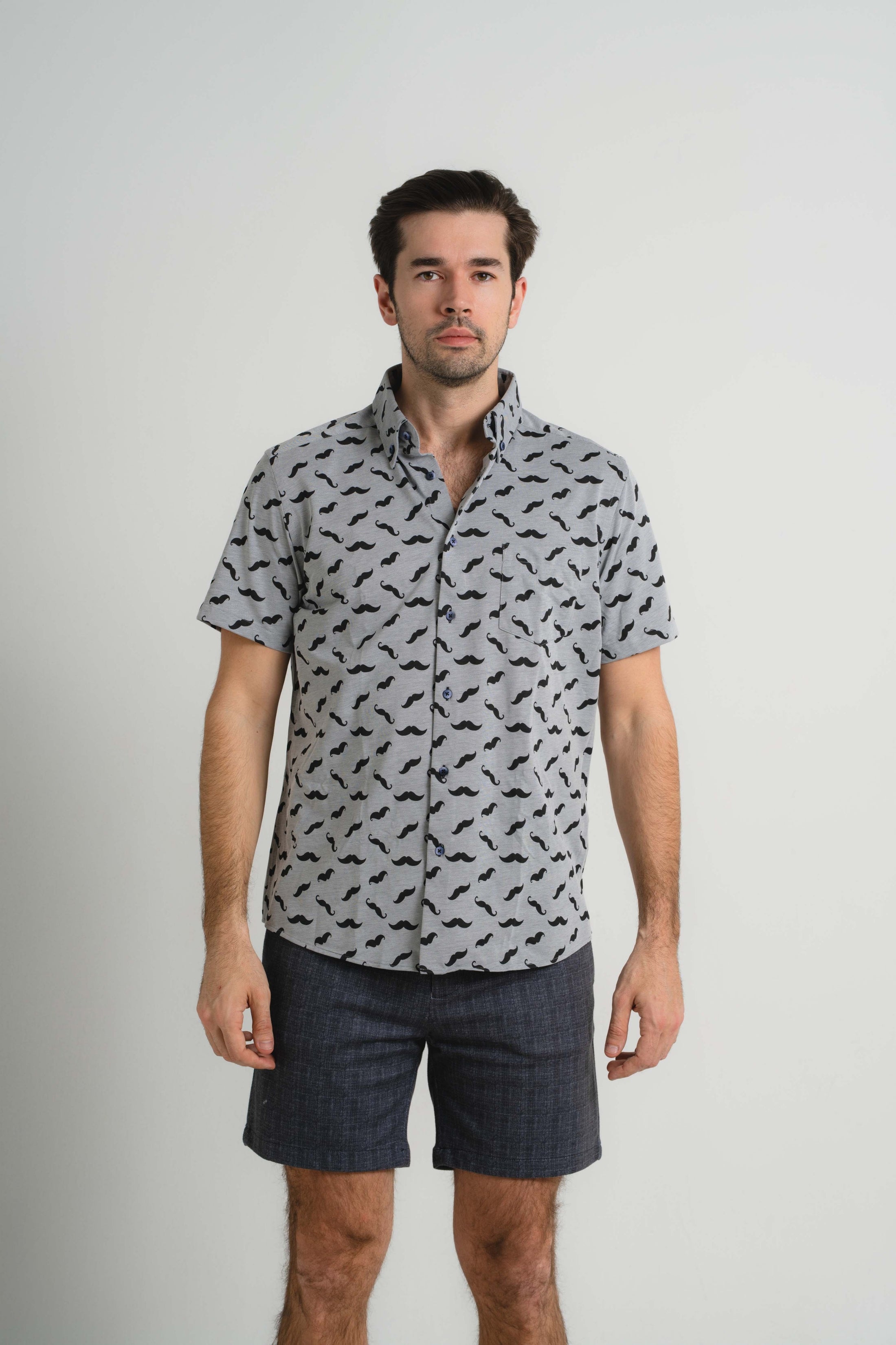 Knit Mustaches Short Sleeve Shirt