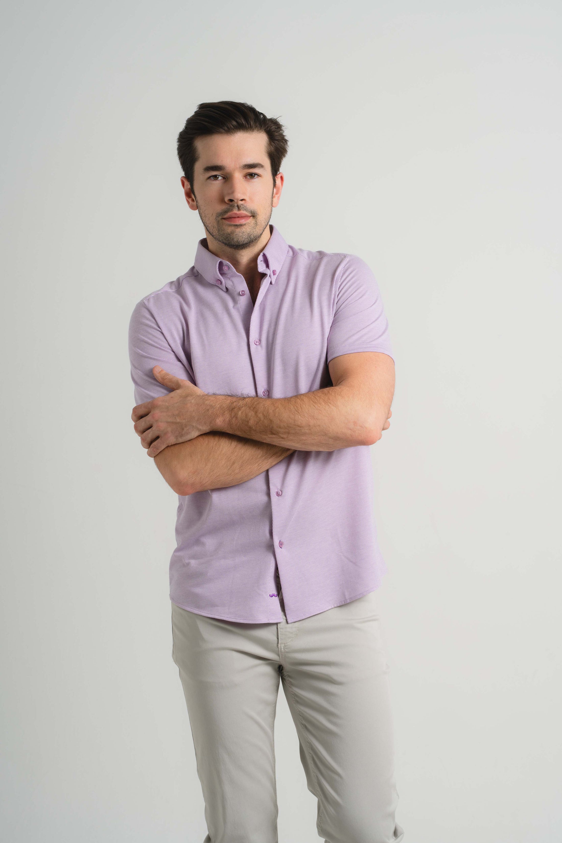 Plum Pin Dot Short Sleeve Shirt