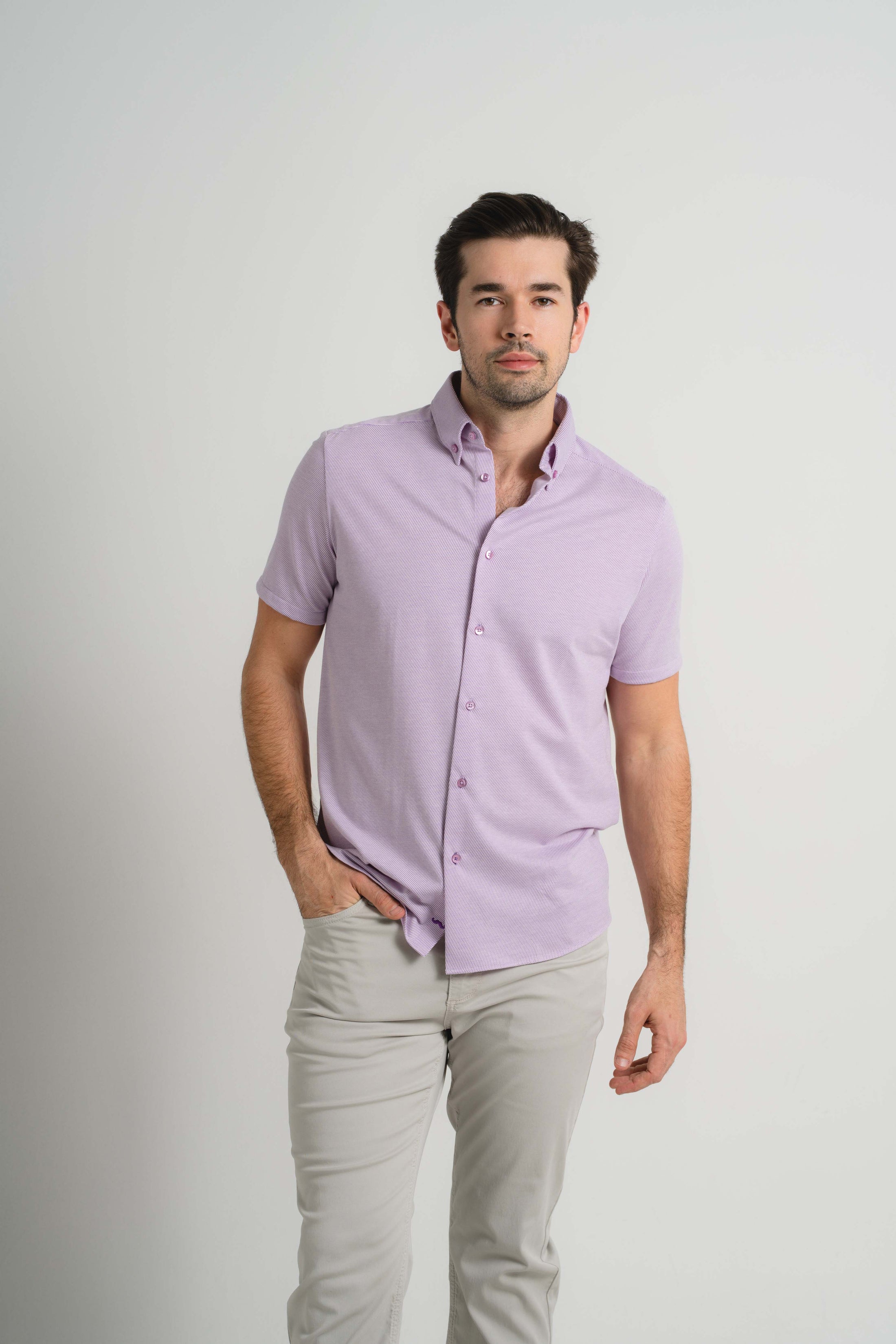 Plum Pin Dot Short Sleeve Shirt