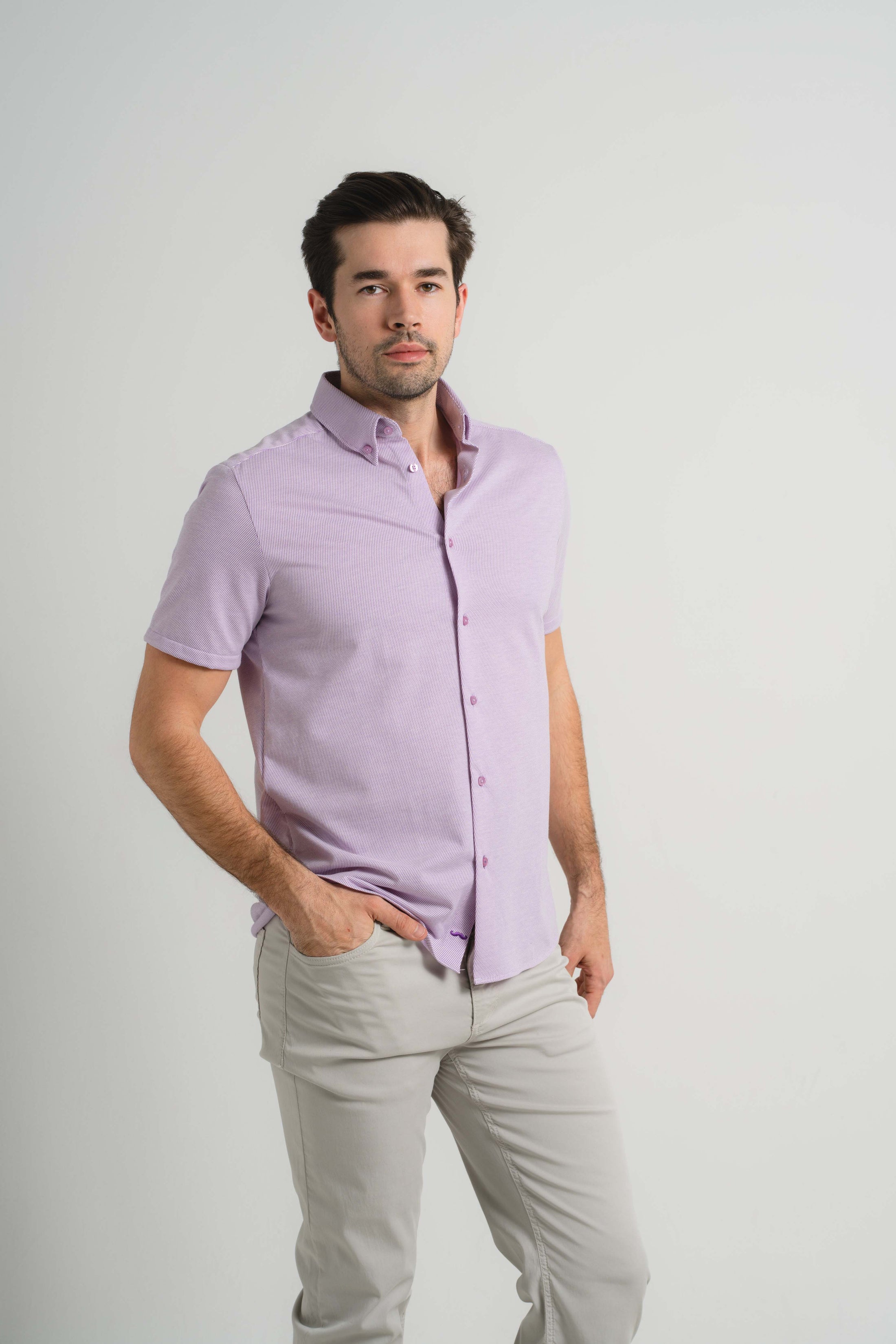 Plum Pin Dot Short Sleeve Shirt