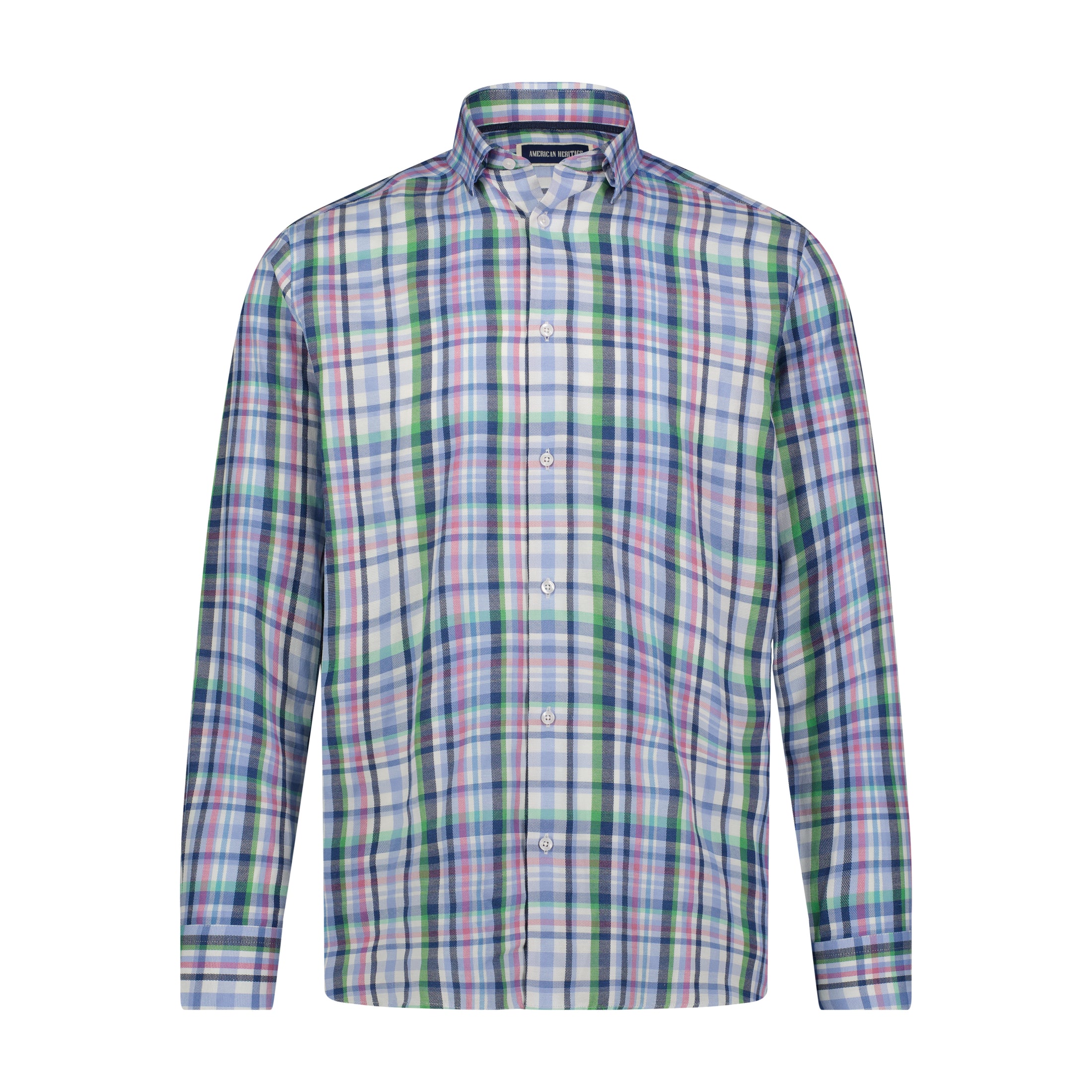 Purple Navy White and Green Plaid Oxford Long Sleeve Shirt