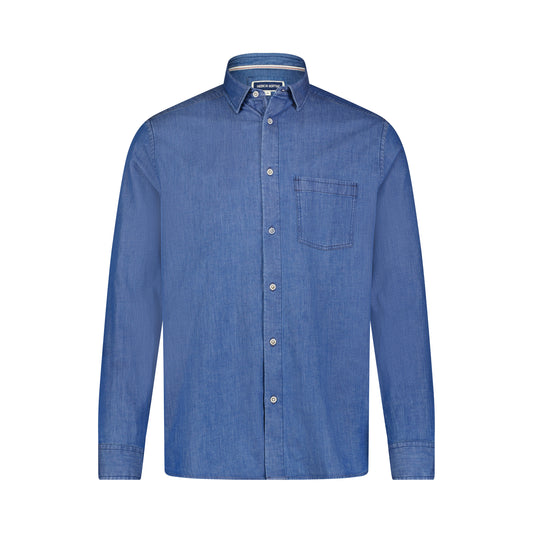 Blue Denim Stretch Long Sleeve Shirt