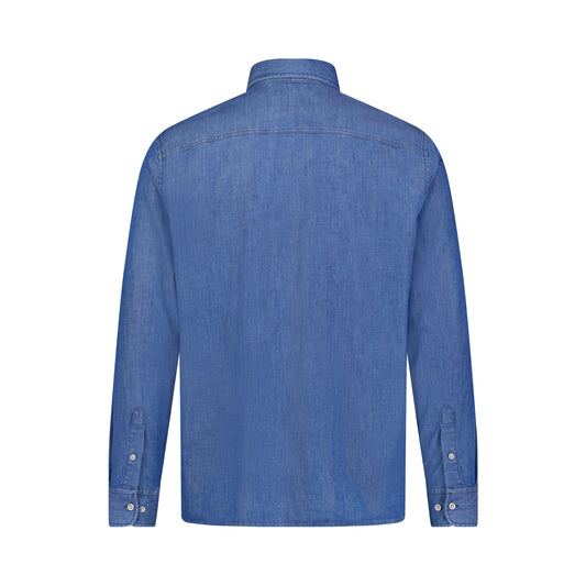 Blue Denim Stretch Long Sleeve Shirt