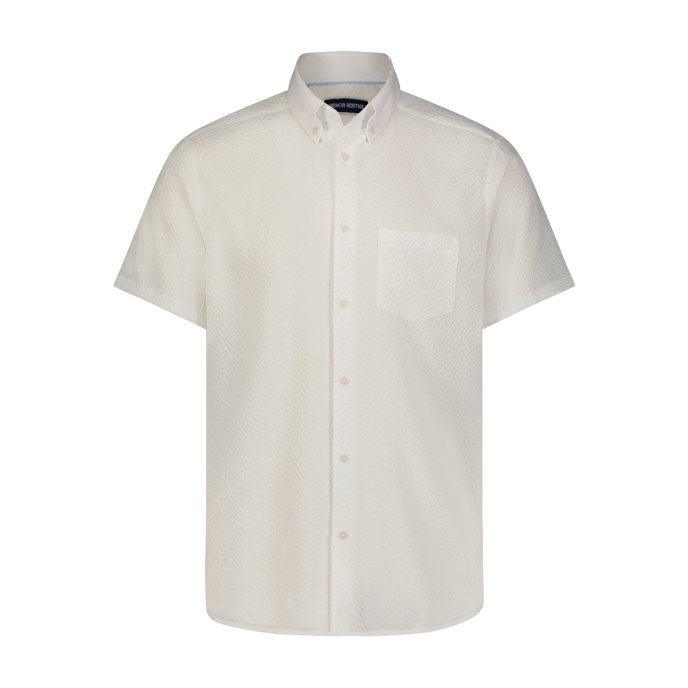 White Seer Sucker Stretch Button Down Short Sleeve Shirt