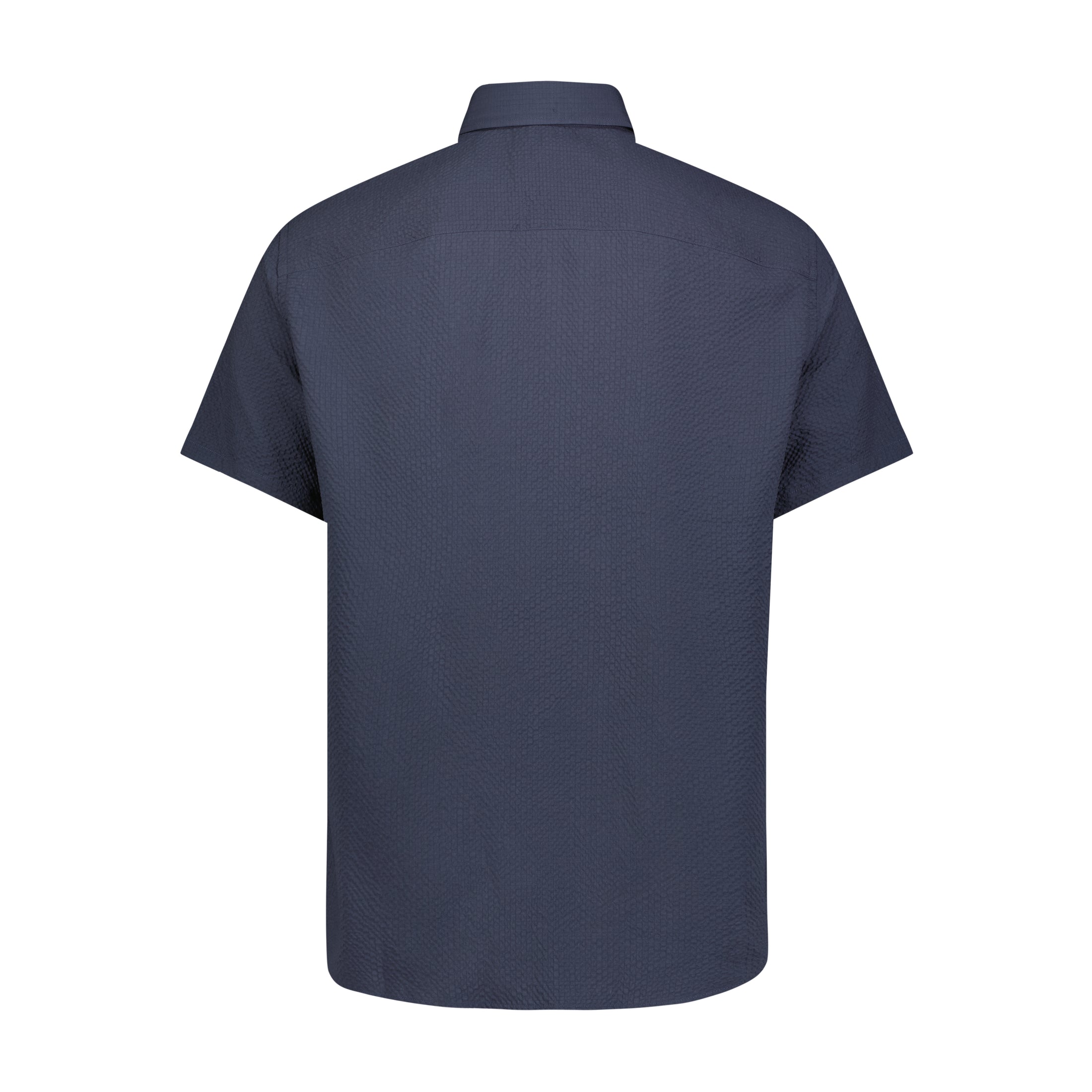 Navy Seer Sucker Stretch Button Down Short Sleeve Shirt