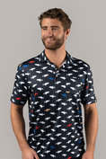 Load image into Gallery viewer, Black with Multicolor Sharks Polo Shirt
