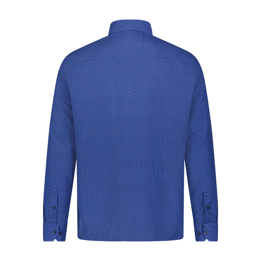 White Navy Blue Indigo Check Hidden Button Down Long Sleeve Shirt