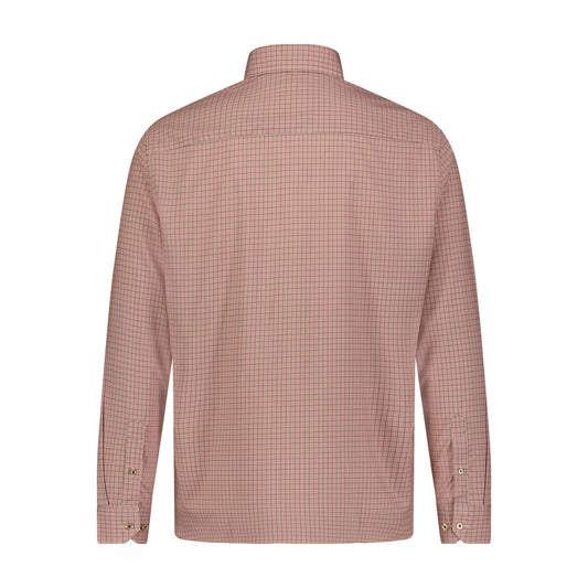 Beige Khaki Check Hidden Button Down Long Sleeve Shirt