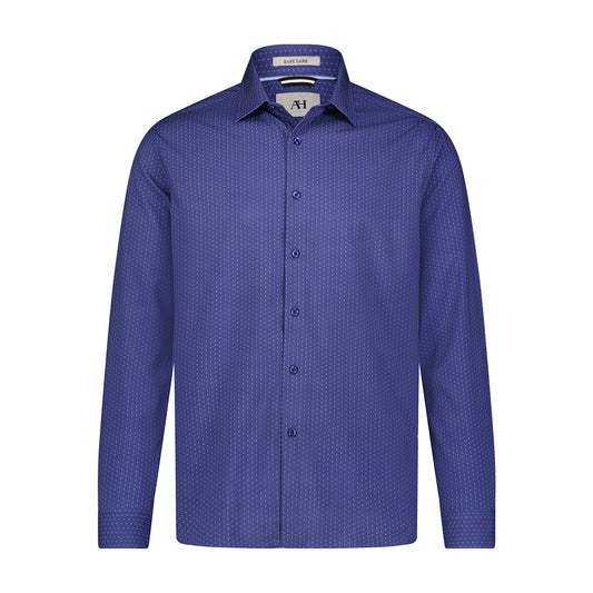 Navy Blue Geo Print Hidden Button Down Long Sleeve Shirt