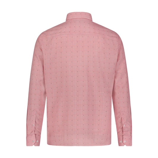 Red Blue Pin Dot Hidden Button Down Long Sleeve Shirt