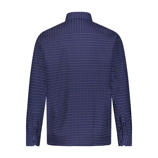Navy Blue Check Hidden Button Down Long Sleeve Shirt