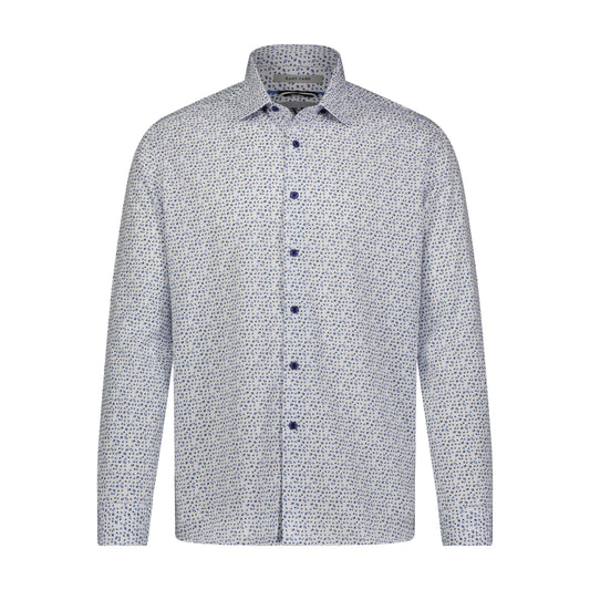 Blue Geo Print Hidden Button Down Long Sleeve Shirt